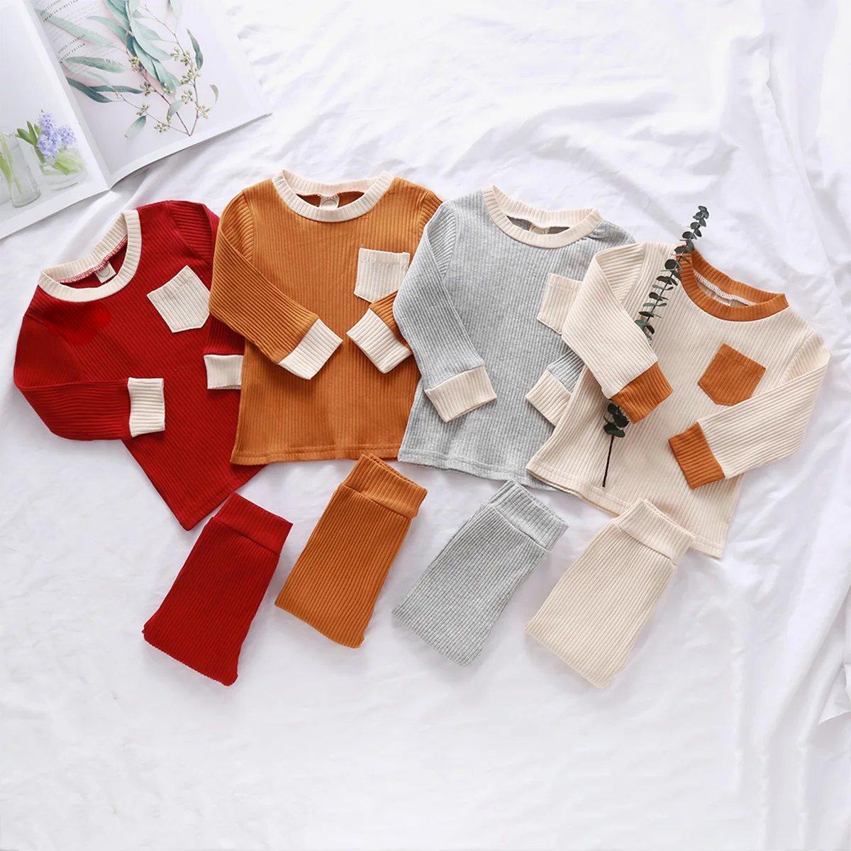 

Popular spring autumn baby clothing new four colors small pocket comfortable cotton baby suit clothing set, Red/gray/brown/apricot