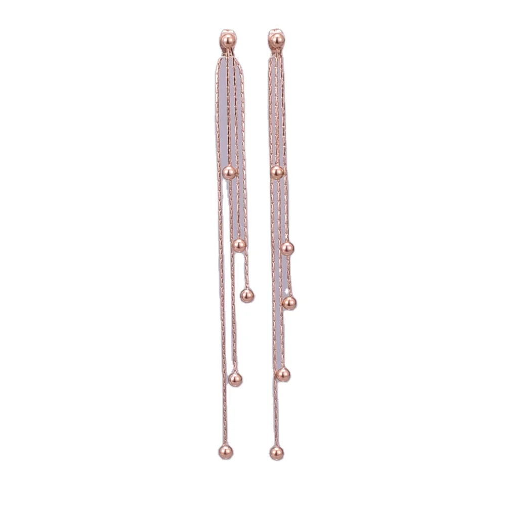 

Titanium Steel Five Steel Tassel Rose Gold Ear Nail Girl Jewelry Card Coil Stud Long Balls Snake Chain Earrings