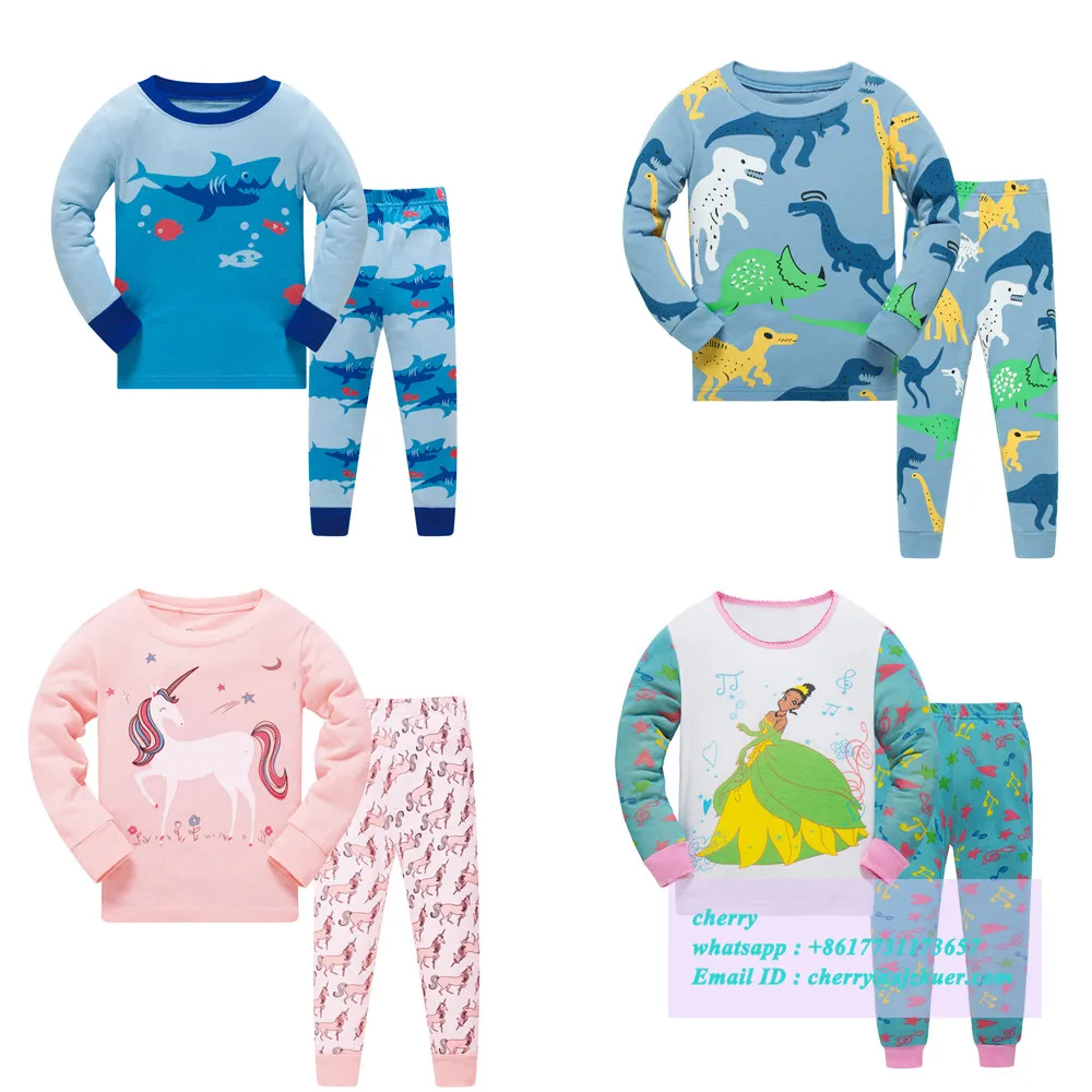

100% Cotton Pajamas Sets Kids Long Sleeves 2 Piece Pjs Top and Pants Set Sleepwear Clothing clothes children boys, Picture shows