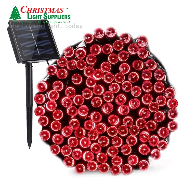 RED Solar String Lights 72ft 200 LED 8 Modes  Waterproof Garlands RED Led String Lights for Garden Patio Paty Christmas