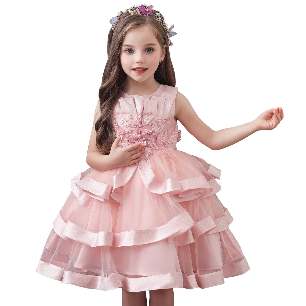 

Child multi layer noble princess dress kids sleeveless fluffy baby girl birthday dresses 1-8 years old