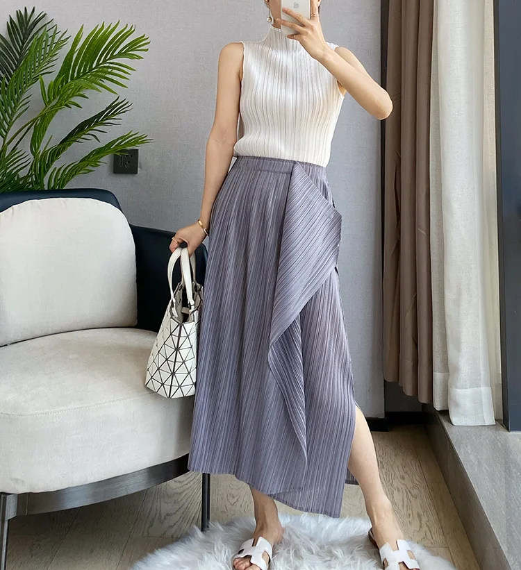 

2021 New Miyake women's fashionable casual plus size split skirt Irregular pleated skirt