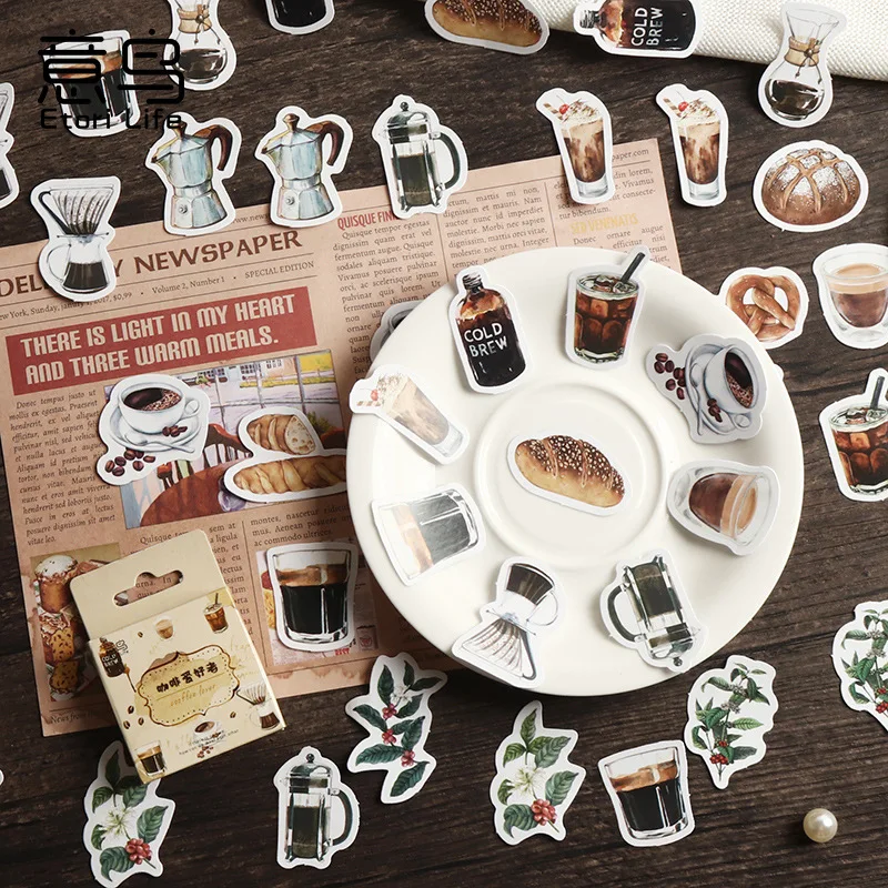 

46 Pieces/Pack Box-Packed Stickers Coffee Lovers Food Baking Journal scrapbooking Decorative Source Material Stickers