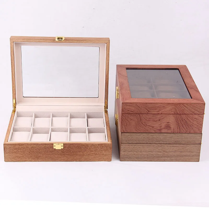 
Stackable 10 piece watch wood case with lid with velvet insert worldwide watch box 