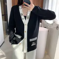 

Western style fall new fashion casual letter embroidered sexy v neck long sleeve high-end custom women knit cardigan sweater