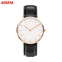 

2019 Customized Logo Classical Ultra Thin Minimalist Simple Design 40MM 36MM Rose Gold Case Black Leather Strap OEM Mens Watch