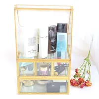 

gold clear box case with drawer storage brush cosmetic holder organizer makeup