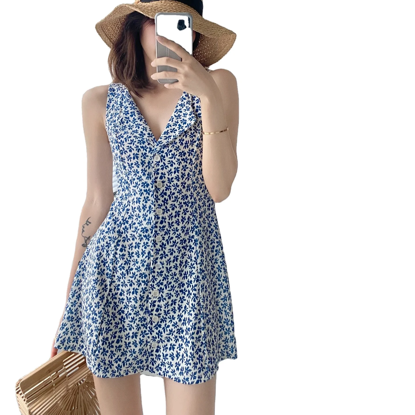 

Hot Sales Pretty Tatting Dense Floral Patttern Women Dress fashion women sexy v neck custom dress