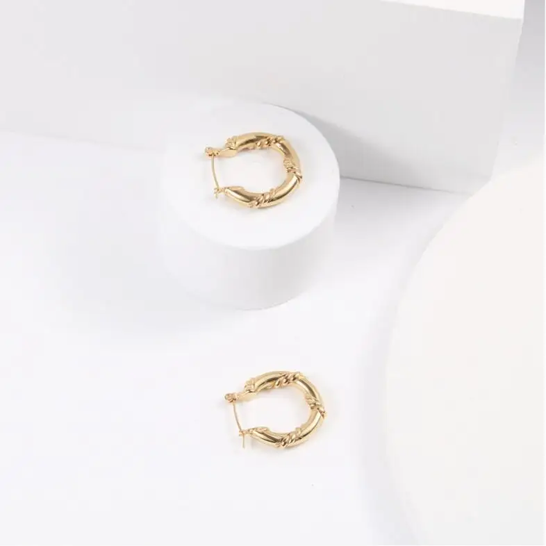 

Vintage Bohemian Design Stainless steel 18K Gold Plated Chunky Twist Hoop Earrings Thick Twisted Earrings For Women