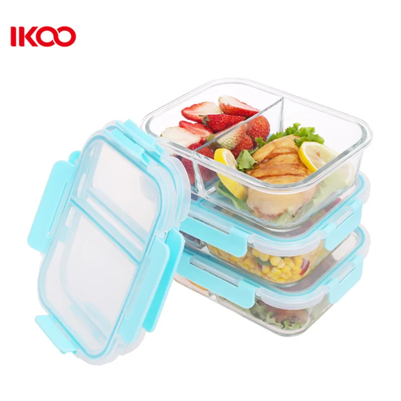 

2 compartment heat-resistant glass food storage container with divider lid