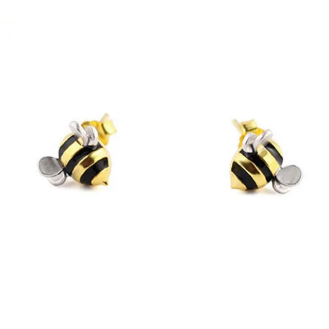 925 sterling silver gold plated enamel animal bee stud earrings trendy jewelry