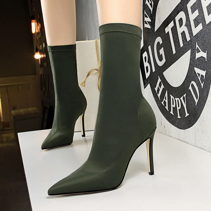 

Botines Dama Stretchy Material Night Club Thin Heel High Women's Boots for 2021, Black, green, apricot