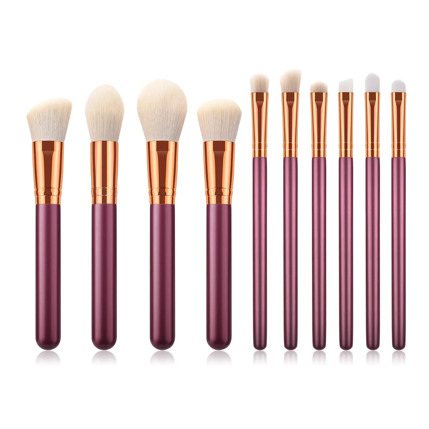 

Promotional Makeup Brush Set 10pcs burgandy High Quality Soft Synthetic Hair Ready For Ship Free Sample