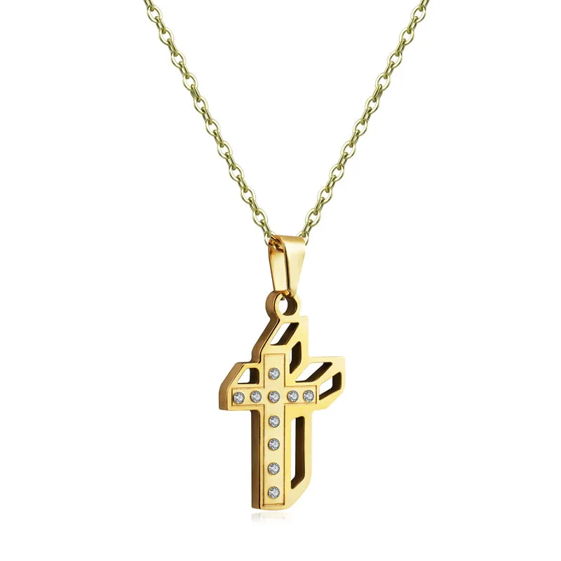 

CFP50059 Fashion Simple Design Minimalist Acero Inoxidable Joyeria Cross Crystal Pendant Necklace for girls, Golden