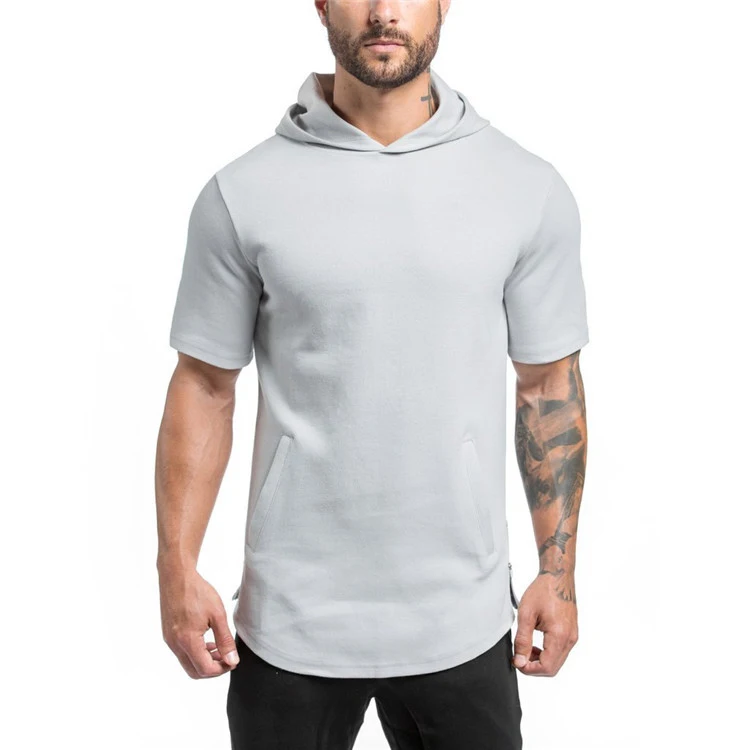 

2022 men's fitness training running sports hooded round neck short sleeve cotton breathable sweater OEM oversized t shirt men, Picture shows