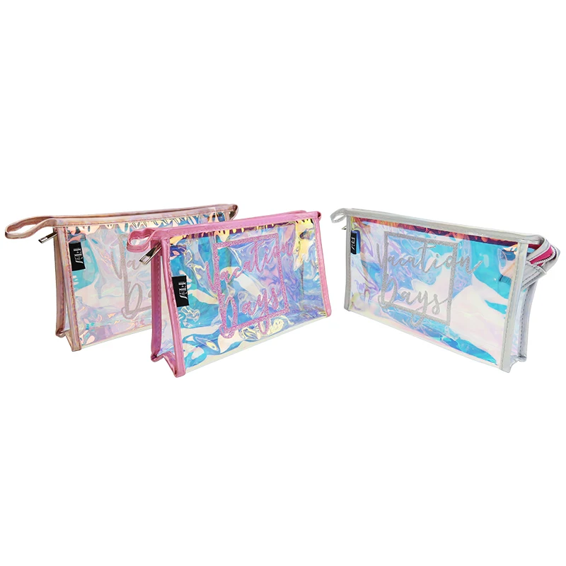 

Iridescence Laser Cosmetic Pouch Shining Letter Logo Holographic Makeup Bag, Customized