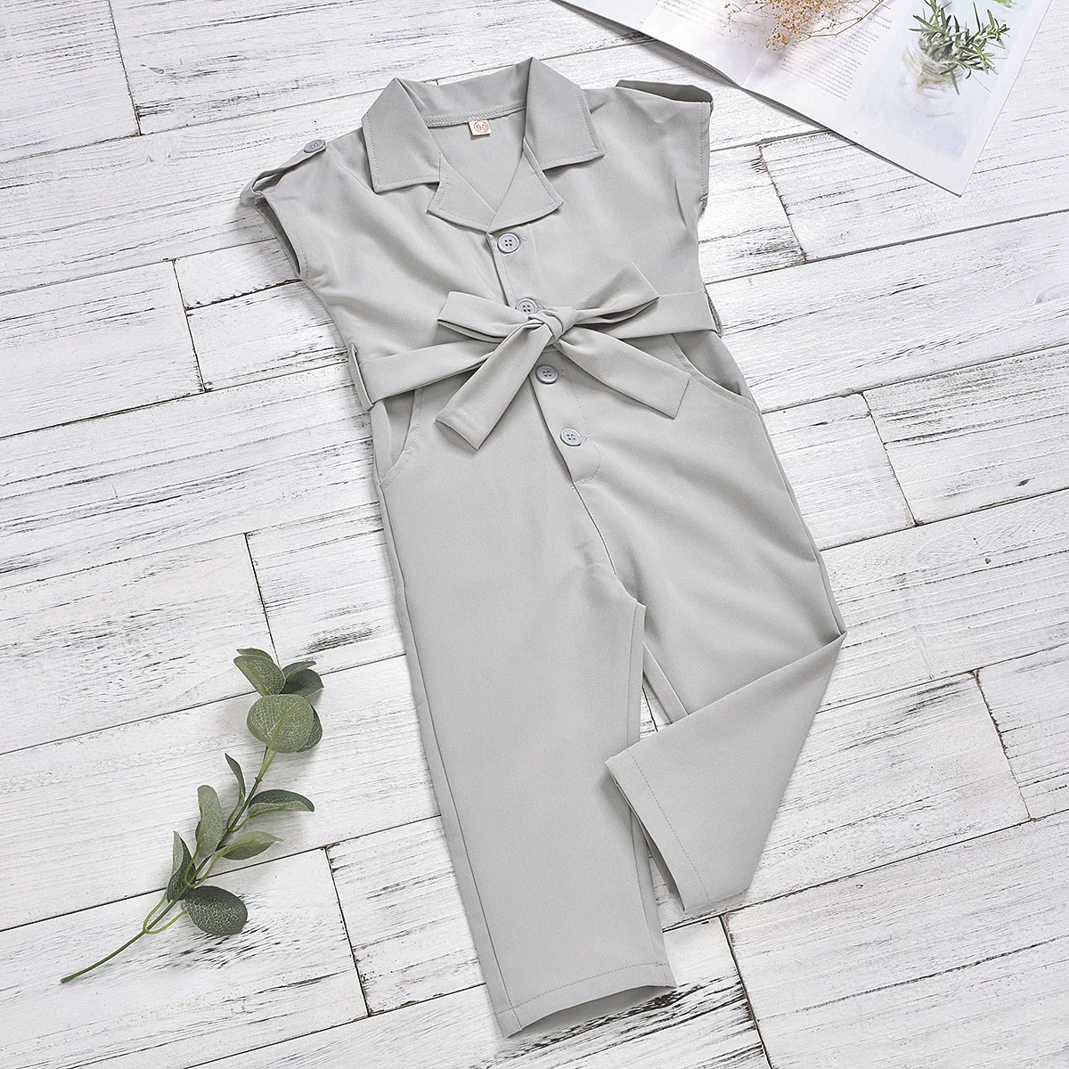 

Fashion Woven Solid Color Suit Collar Slim Jumpsuit With Belt