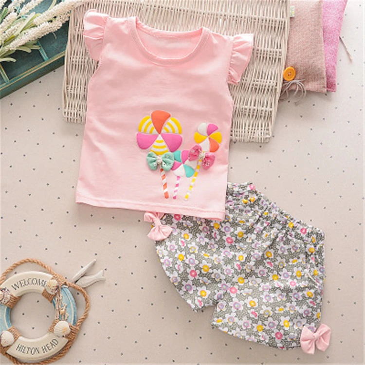 

wholesale New Summer Style Baby Set Girls' Clothing Sets Kids Clothes Girls Toddler Kids Sets Clothes, Red