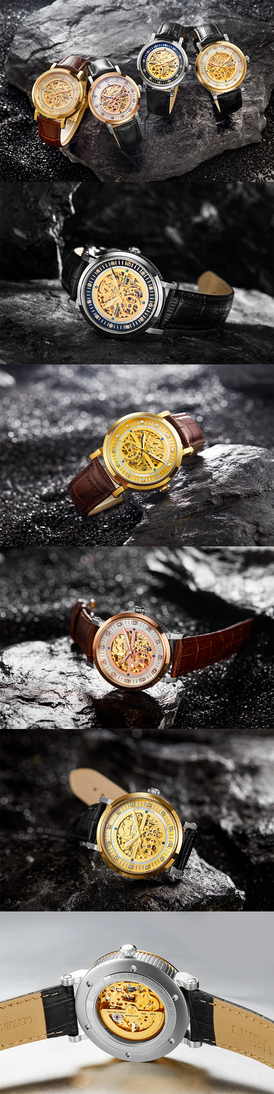 UTIME Luxury Automatic Mens Watch Genuine Leather Hollow Design Fashion Watch Men Mechanical Wristwatch Relogio Masculino #U0029