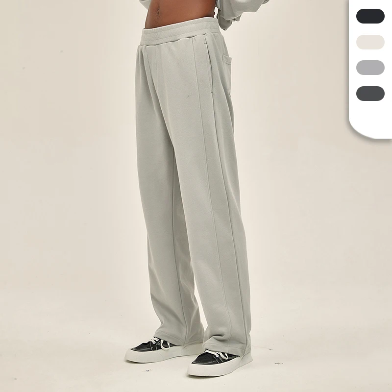 Custom Logo 350G French Terry Soft Jogger Pants With Elastic Waist Inner Drawstring Straight Loose Wide Leg Sweatpants