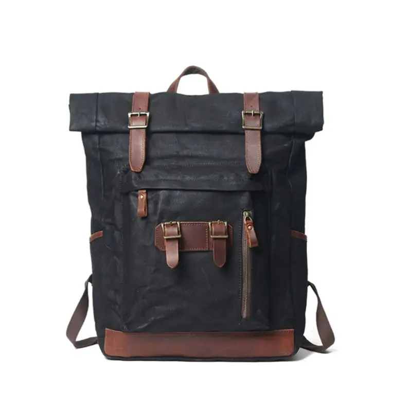 

Men Leather Canvas Waxed Backpack Large Travel Rucksack Weekend Backpacks, As pictures show or custom