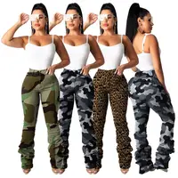 

Women Camouflage Pants Ruched Flared Bottoms Camo Leopard Printed Fashionable New Hot Pant for Ladies Female RS00150