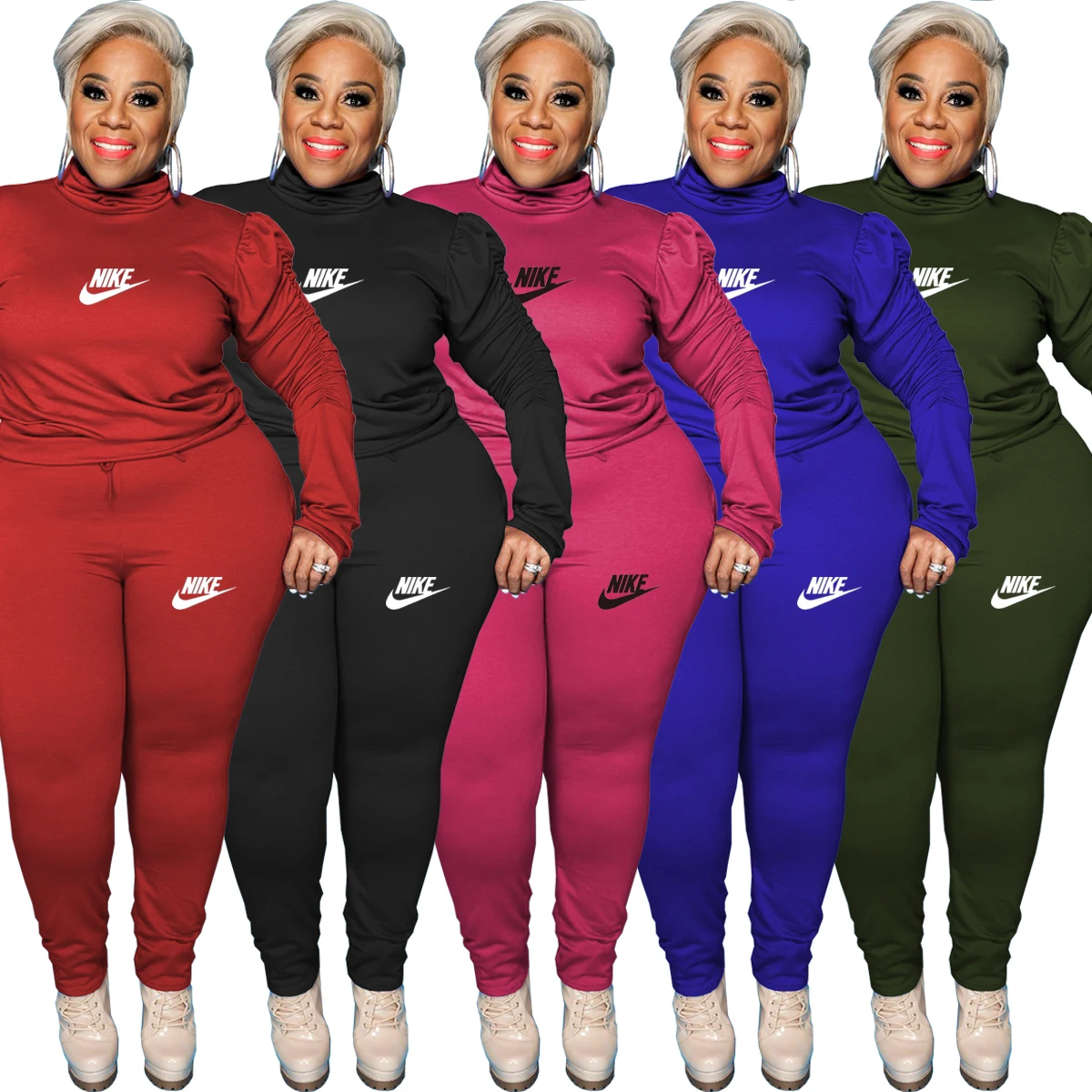 

Wholesale Plus Size Women Nike Clothing Casual Solid Color Workout Long Sleeve 2 Piece Pants Set Sexy Outfit 5XL Women Tracksuit