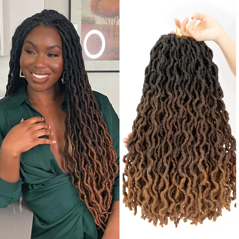 

AliLeader Wholesale 18inch Crochet Braids Synthetic Bohemian Gypsy Locs Hair Extensions Wavy Curly Ombre Faux Locs, 6 colors available