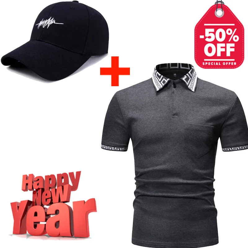 

2021 hot sale Promotion Mens Short Sleeve Plain Tipping Polo Shirt T Shirt Top Cap T-shirt Sports Set