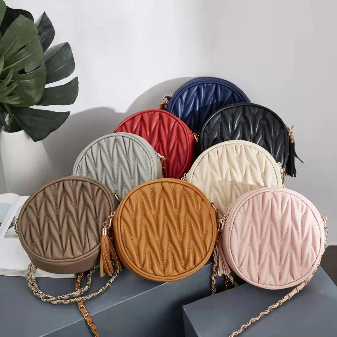 

ZONESIN Casual Style Pure Color Embroidery Thread Round Long Chain Lady Bag With Detachable Handle, 10 colors in stock