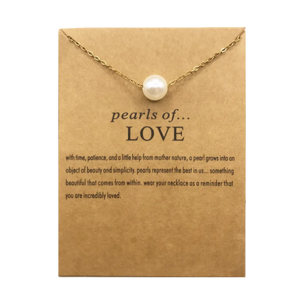 

Trendy Pearls of Love Necklace with Gift Card Stainless Steel Pearl Pendant Necklace Jewelry for Women