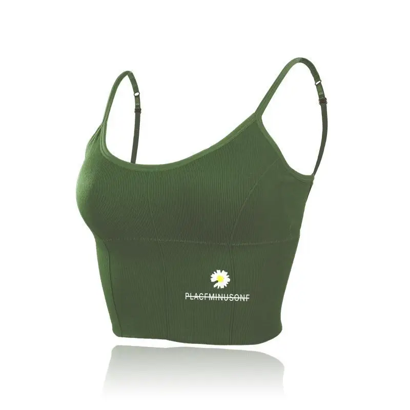 

Custom High Quality Women Sexy Sports Bra Top Fitness Clothing Daisy Printed Tops With Sexy Back U Padded Removable