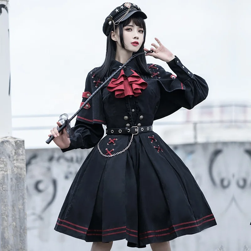 

Full Set Cosplay Costume Execution Officer Sexy Gothic Style Adult Women Black Uniform Punk Lolita Skirt