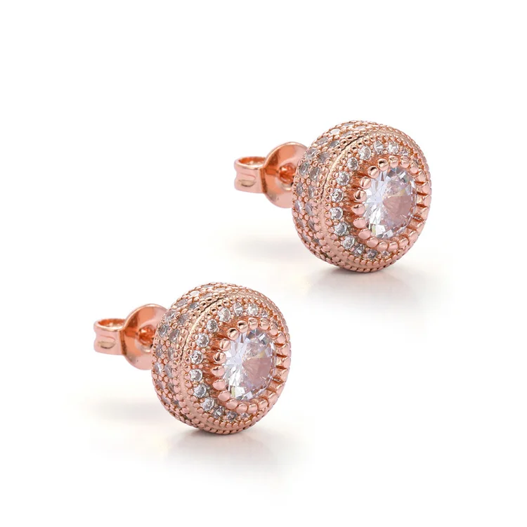 

Iced out cz micro pave zircon stud earrings, copper brass jewelry 5A cubic zirconia stone 14K real gold plated earring jewelry