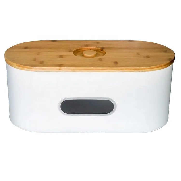 

Large capacity kitchen pastry storage container 2 in 1 modern high bread box bamboo cutting board cover white