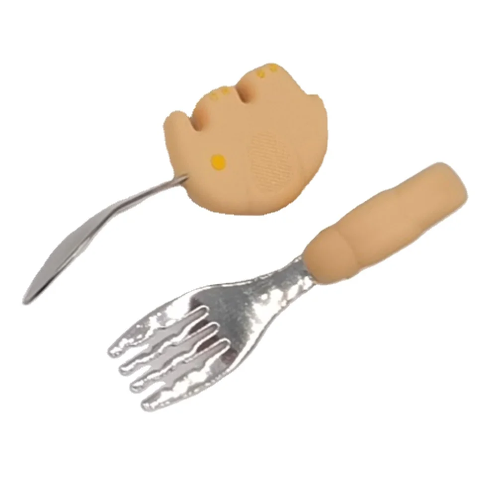 

New Style Baby Food Grade Silica Gel Spoon And Fork Feeding Silicone Tableware Set For Children