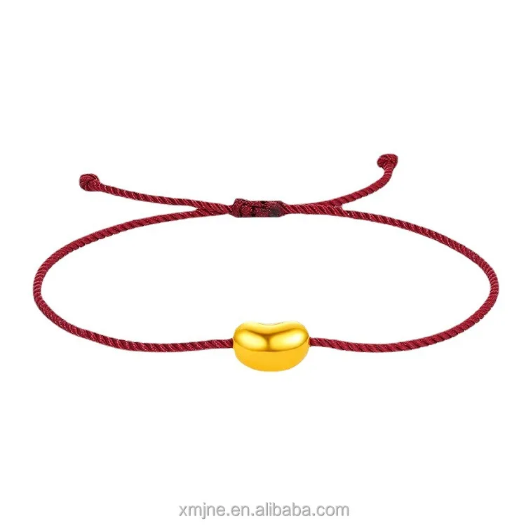 

Certified Gold 999 Acacia Bean Couple Bracelet Female Benming Year Woven Red Rope Gold Transfer Beads Valentine's Day Gift