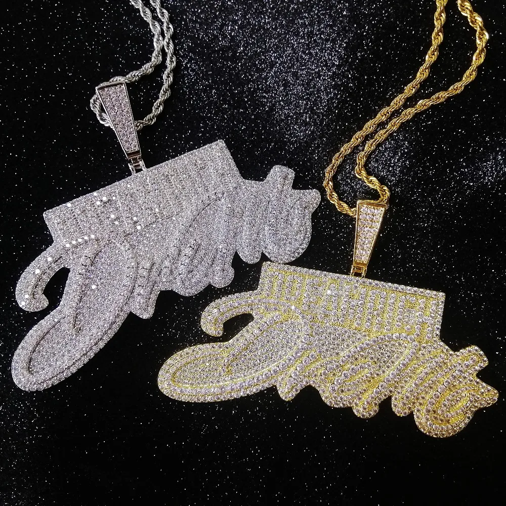 

Bling Iced Out Letters DREAM RICH Pendant Necklace Luxury Zircon Rapper Hip Hop Jewelry, Gold,silver