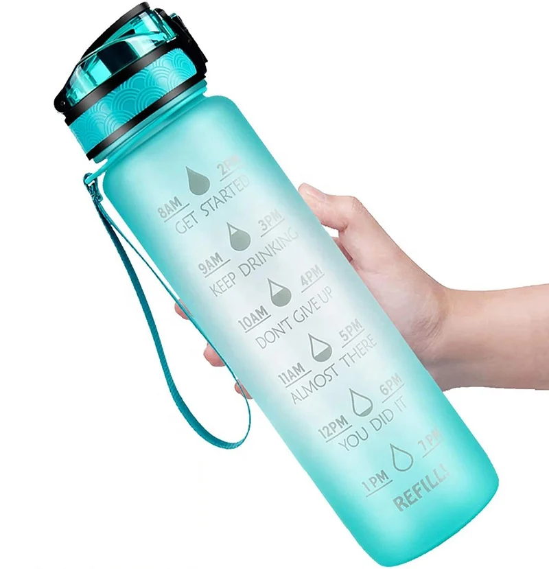 

Wholesale Custom Logo 32oz/1L Motivational Sports Tritan Water Bottles with Time Marking and Strainer, Multiple color optional