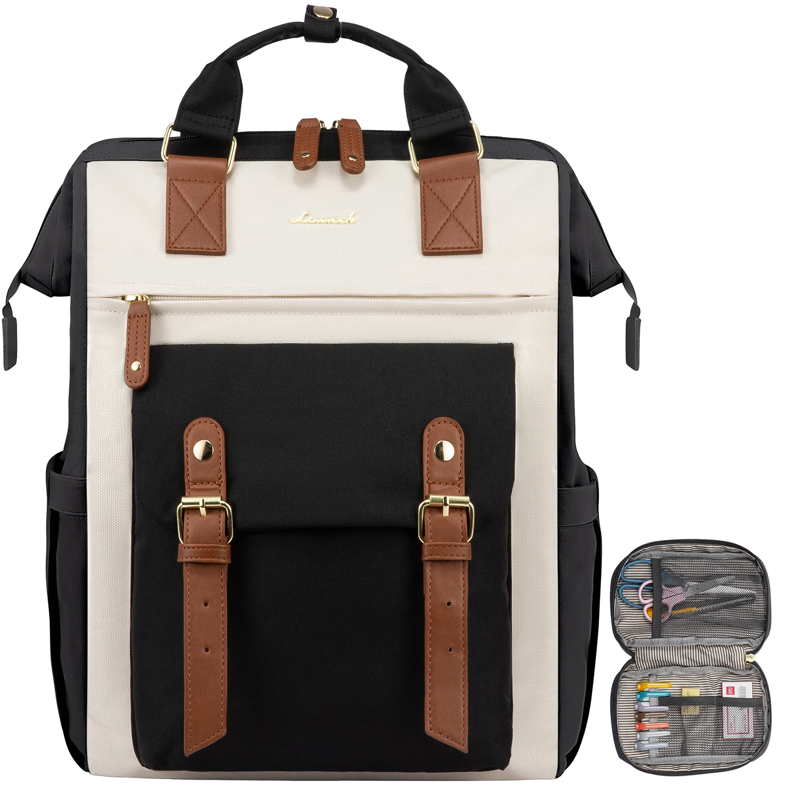 LOVEVOOK Women Daypack 2pcs/set Polyester Pencil Box Teacher Nurse Bag Laptop Backpack Purse for School College Work Travel