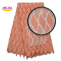 

Dubai 2020 Latest Embroidered African Africa Popular Textiles Swiss Dry 100 Cotton Lace Fabric in Peach with Stones for Women
