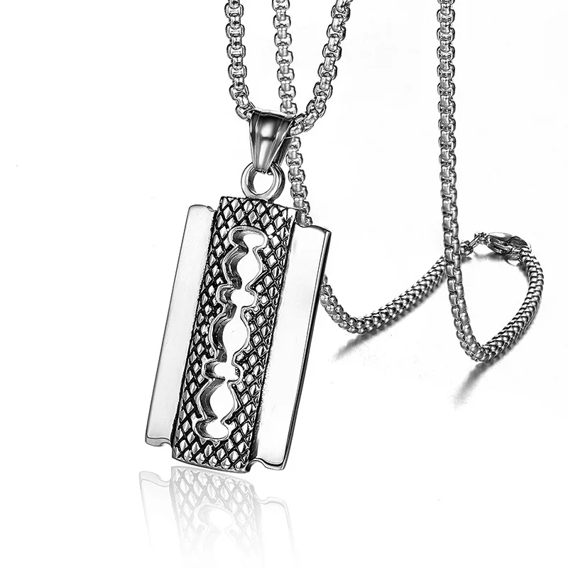 

2021 creative hip-hop men's blade pendant Korean version stainless steel chain jewelry necklace wholesale mothers day gifts