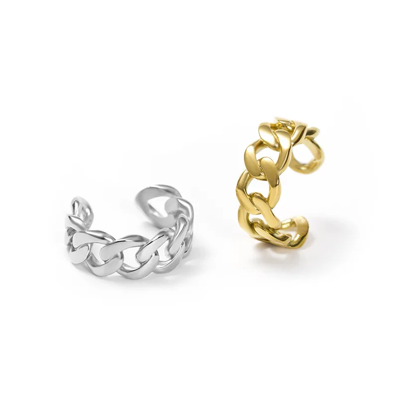 

Men Women Stainless Steel 9mm Wide Band Cuban Link Chain Ring Open Rings, Picture