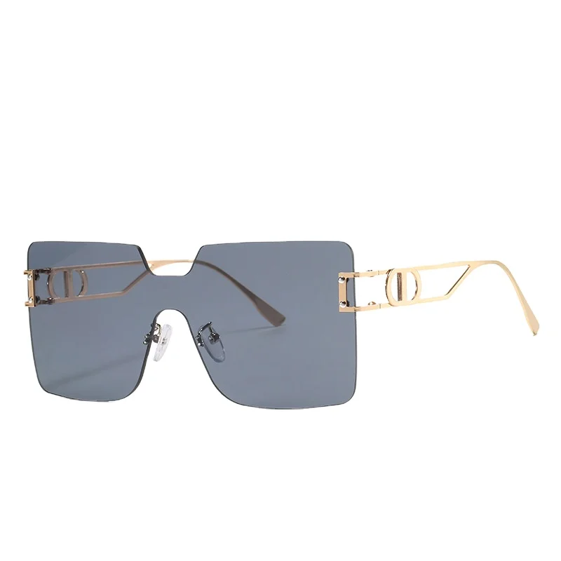 

Hot Selling Famous Brand Designer Fashion Glasses Women Metal One Piece Lens Gradient Oversized Rimless Sunglasses Sun Glasses