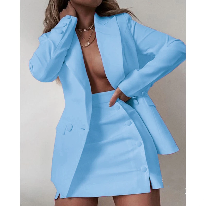 

2021 Autumn New Solid Color Elegant Office Women Casual Suits And Dress 2 Piece Set