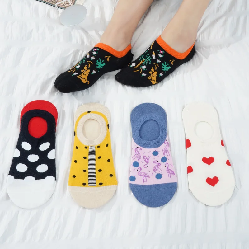 

Autumn and summer spring adult breathable soft boat socks and cotton men and women fashion Colorful printed floor socks, As picture shows