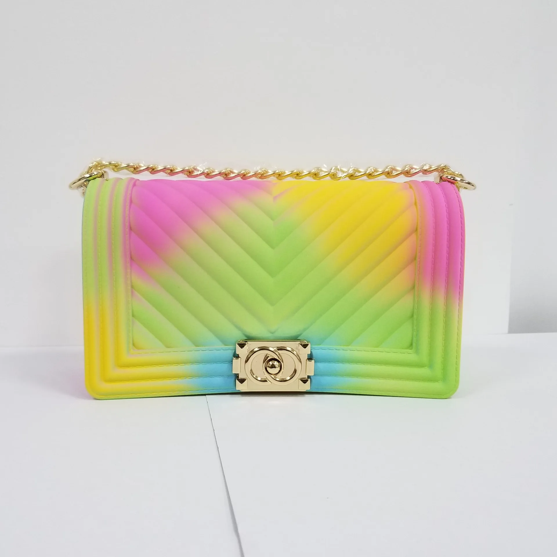 

2021 Fashion luxury rainbow purse lady chain crossbody bags colorful shoulder jelly bag for women, Multi