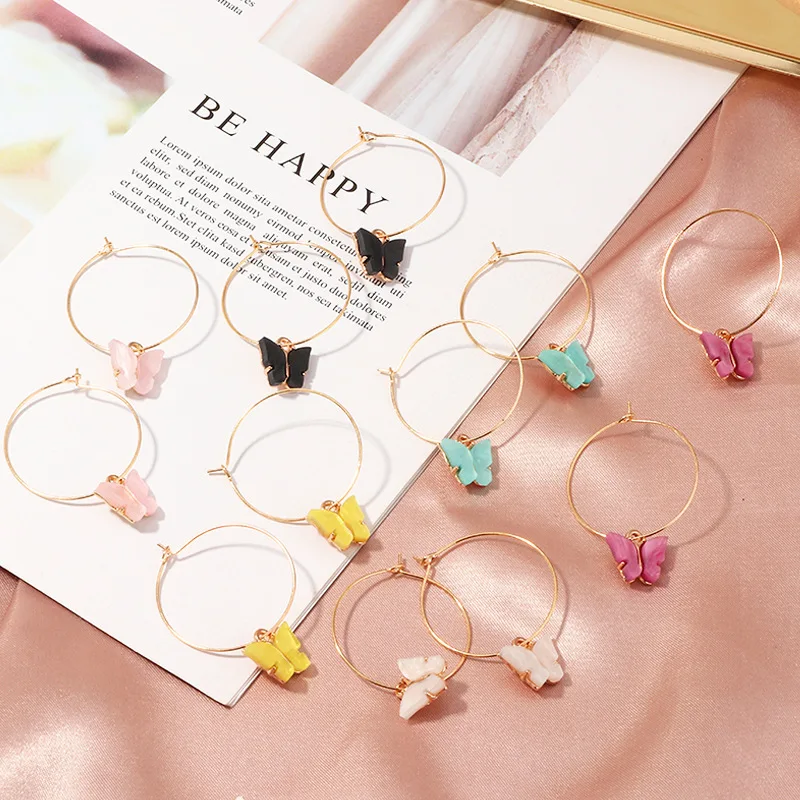 

2020 New Gold Plated Big Circle Butterfly Clip On Earrings Butterfly Hoop Earrings For Holiday