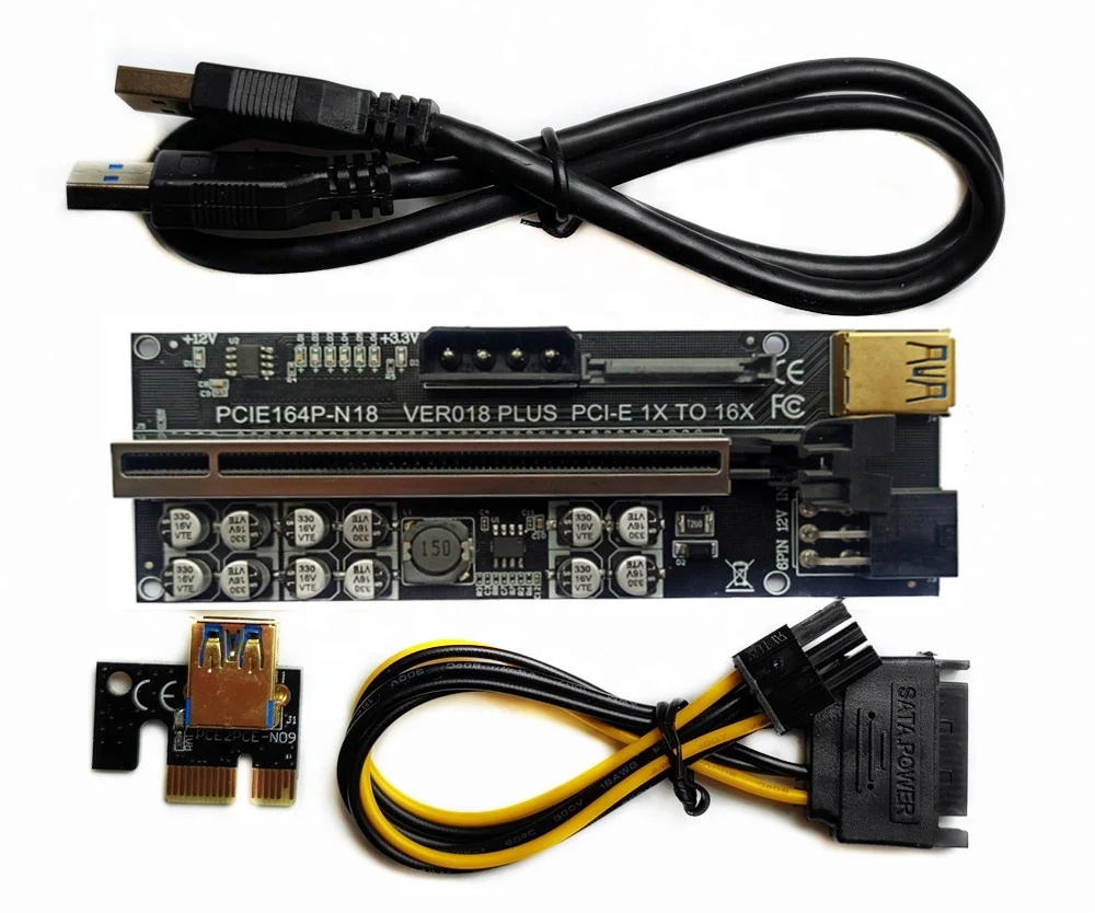 

Newest VER018 PLUS Riser PCI-E 1X to 16X V018 Riser Adapter Card V18 with 12 Solid Capacitors, Black