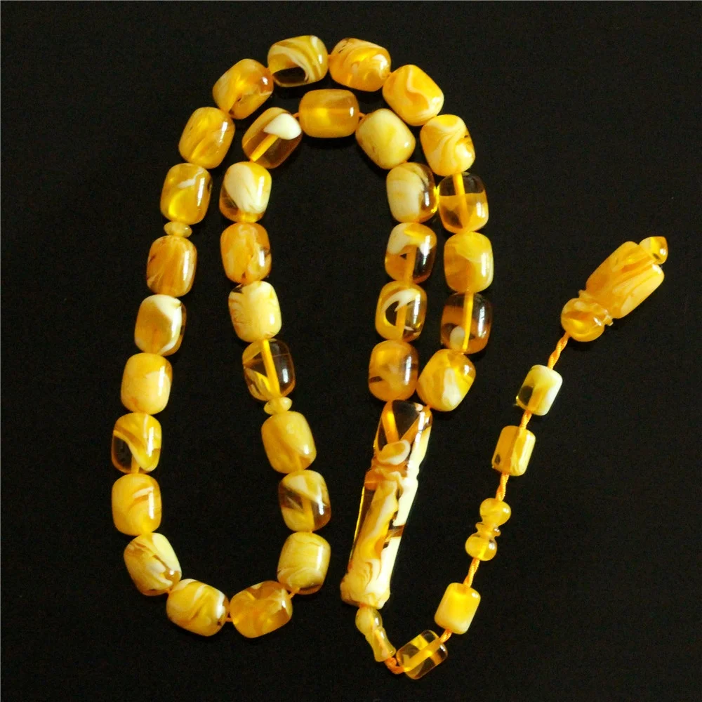 

Wholesale Islamic Prayer Beads Resin Amber cylinder 11*13mm 33pcs Rosary bead Muslim Tesbih Misbaha Tasbih sibha